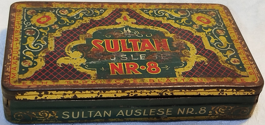 OSMANLI DÖNEMİ AUSLESE ALMAN SULTAN NR 8 TURKİSCHE BLATTAUSLESE MARKA KAPAKLI TENEKE KUTU