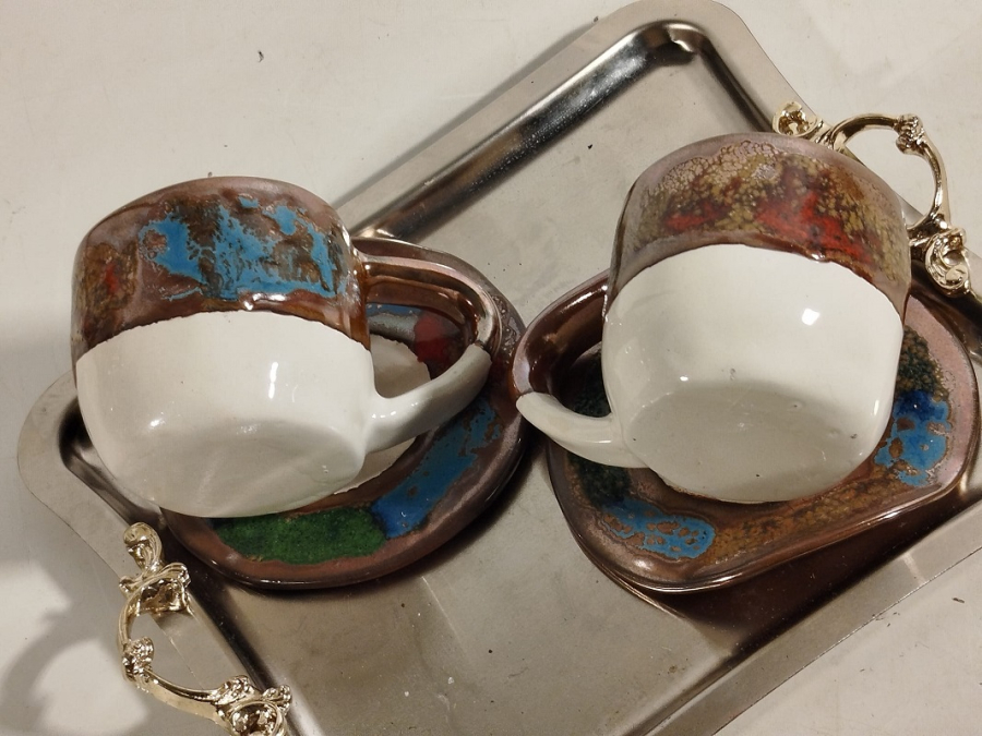 SANATCI EL YAPIM CİFT TABAKLI TEPSİSİNDE FİNCAN 