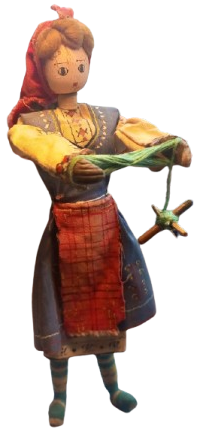 YUN EGİREN ELİNDE KIRMAN CEVİREN YORESEL KIYAFETLİ KOYLU KADINI