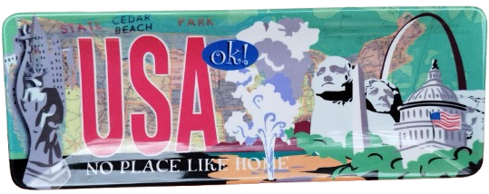 1970 USA OK NO PLACE LİKE HOME MELAMİN DİKDORTGEN RESİMLİ TABAK SEKLİNDE