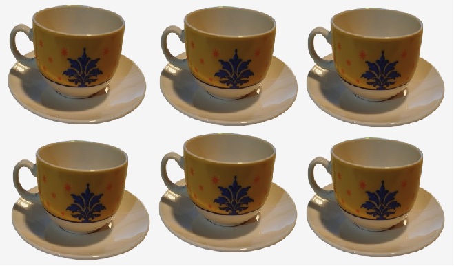 ARCOPAL SUT BEYAZ ÜZERİ SARI LACİVER CİCEK DESENLİ CAY SUT NESKAFE TAKIMI FIRANSIZ 12 PARCA