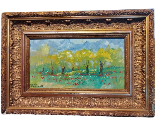 YAĞLI BOYA YAYLADA GELİNCİKLER SANATÇI RESSAM TEYMUR AĞALIOĞLU 2009 İMZALI DURALIT ÜZERİNE CALIŞMASI