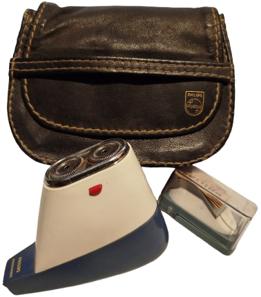 1960 PHILIPS PHİLİSHAVE TYPE 7920 CİFT BICAKLI CANTASINDA ELEKTİRİKLİ TRAS MAKİNESİ