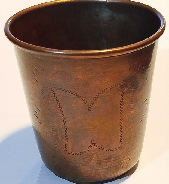 OSMANLI BAKIR ÜZERİ KOMPLE KALEM İŞ CİCEK FİGUR DESENLİ BEBEK MAMA YEDİRME  BARDAGI