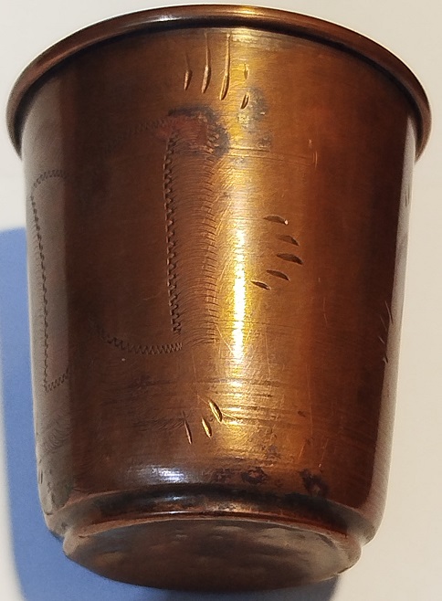 OSMANLI BAKIR ÜZERİ KOMPLE KALEM İŞ CİCEK FİGUR DESENLİ BEBEK MAMA YEDİRME  BARDAGI