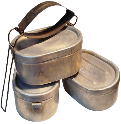 1960 SEFERTASI İŞE GİDERKEN KULLANILAN UCLU YEMEK KABI ALİMÜNYUM YEMEK KOYULAN KAPAKLI MALKOC DAMGALI 