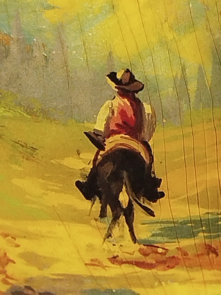 1970 DERECELİ DUVARA ASILAN UZERİ BOZKIRDA AT KOSTURAN RESİMLİ TAHTA KASIK  