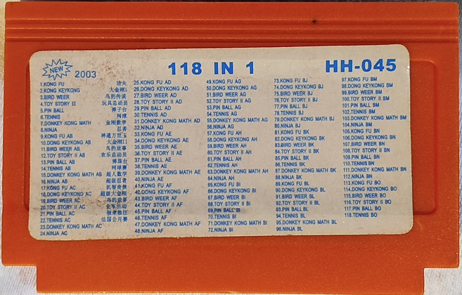 118 IN 1 SUPER HH-045 ATARİ COKLU OYUN KASETİ REMARKS  MADE IN JAPAN GAME