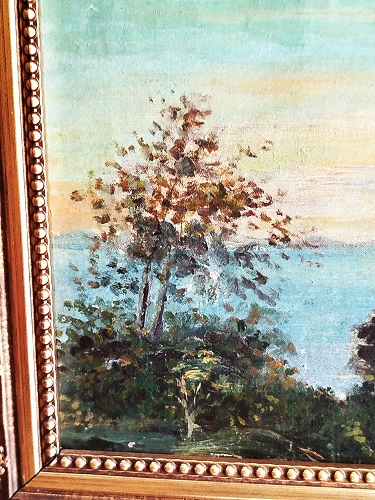 OSMANLI TABLO İMZA OKUNAMADI BOGAZ SIRTLARINDA KIRDA GEZİNTİ YAGLI BOYA TABLO ARKASINDA OSMANLICA NUR YAZMAKTA