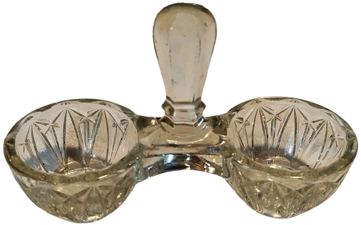 1960 CAM TASIMA KULPLU MASA UZERİ BAHARATLIK TUZ BİBER KABI CİFT GOZLU