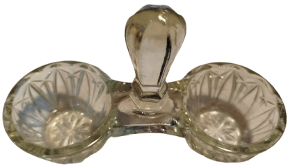 1960 CAM TASIMA KULPLU MASA UZERİ BAHARATLIK TUZ BİBER KABI CİFT GOZLU