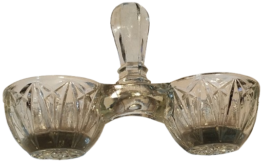 1960 CAM TASIMA KULPLU MASA UZERİ BAHARATLIK TUZ BİBER KABI CİFT GOZLU