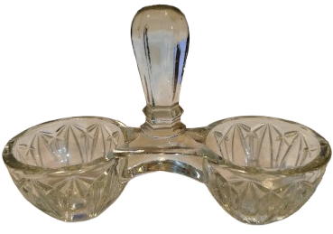 1960 CAM TASIMA KULPLU MASA UZERİ BAHARATLIK TUZ BİBER KABI CİFT GOZLU