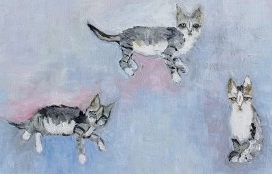 BİLGE SARA ÇAGLAR TURK RESSAM SANATCI İMZALI 3 KEDİ YAGLI BOYA TABLO