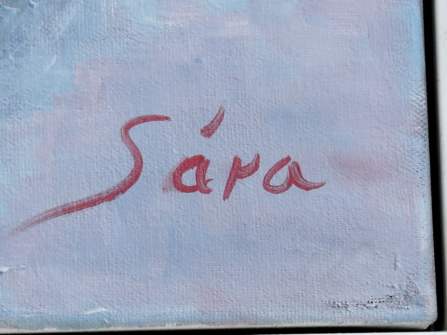 BİLGE SARA ÇAGLAR TURK RESSAM SANATCI İMZALI 3 KEDİ YAGLI BOYA TABLO