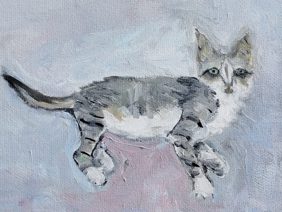 BİLGE SARA ÇAGLAR TURK RESSAM SANATCI İMZALI 3 KEDİ YAGLI BOYA TABLO