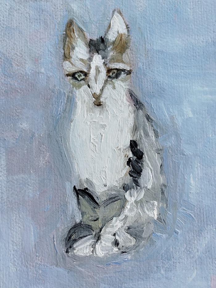 BİLGE SARA ÇAGLAR TURK RESSAM SANATCI İMZALI 3 KEDİ YAGLI BOYA TABLO