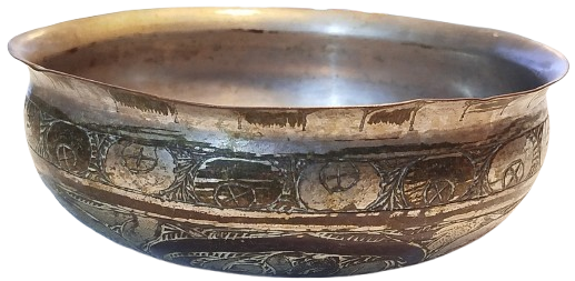 OSMANLI UZERİ KALEM İŞİ EL KAZIMA SAVATLI  BAKIR ORTA BOY HAMAM TASI