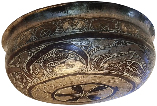 OSMANLI UZERİ KALEM İŞİ EL KAZIMA SAVATLI  BAKIR ORTA BOY HAMAM TASI