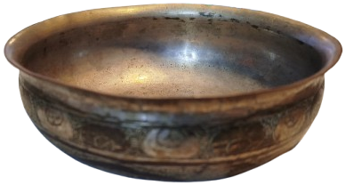 OSMANLI UZERİ KALEM İŞİ EL KAZIMA SAVATLI  BAKIR ORTA BOY HAMAM TASI