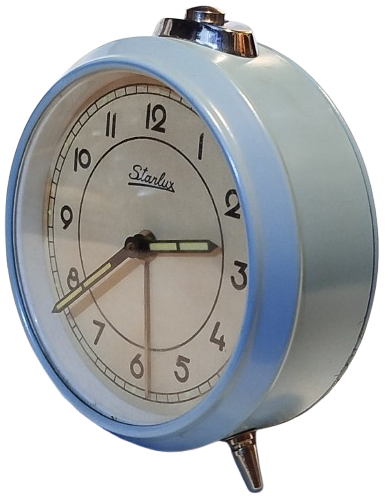 STARLUX MEKANİK KURMALI CALARLI MASA SAATİ UCUK MAVİ RENK KASA FOSFORLU KADRAN