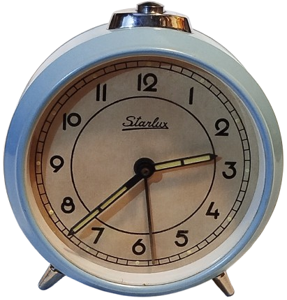 STARLUX MEKANİK KURMALI CALARLI MASA SAATİ UCUK MAVİ RENK KASA FOSFORLU KADRAN