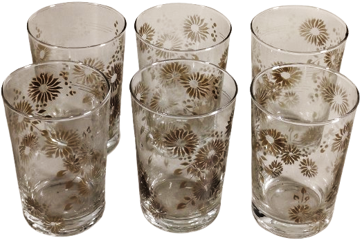 1960 6 ADET UZERİ CİCEK DESENLİ KAHVE TANLARDA EL BOYAMA SU BARDAGI