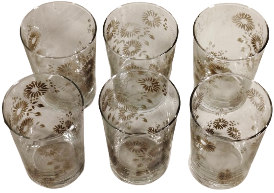 1960 6 ADET UZERİ CİCEK DESENLİ KAHVE TANLARDA EL BOYAMA SU BARDAGI