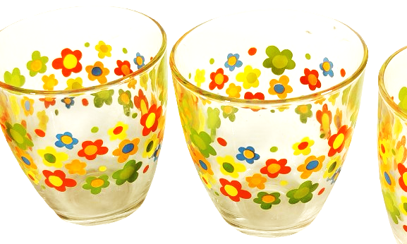 1970 KISA BOY GENİS AGIZLI SU BARDAGI 5 ADET UZERLERİ EL BOYAMA  RENKLİ CİCEK DESENLİ