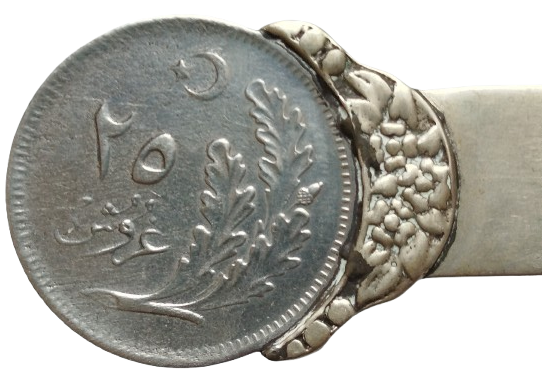 OSMANLI DAMGALI GUMUS MEKTUP ZARF ACACAGI UC KISMI İSTANBUL DARPANE BASIMI NİKEL MANDA GÖZÜ 25 KURUS TAKILI