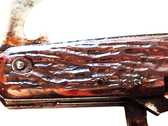 1940 PRADEL KNIFE CELİK AGAC KABUGU DESENLİ PERCİNLİ CEP CAKISI BES UCLU