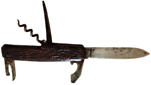 1940 PRADEL KNIFE CELİK AGAC KABUGU DESENLİ PERCİNLİ CEP CAKISI BES UCLU