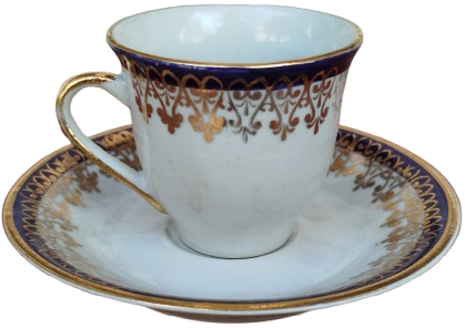 1960 İSTANBUL PORSELEN CİFT TURK KAHVE BOYU TABAKLI FİNCAN ALTIN EL CEKME KENAR VE İSLEMELER