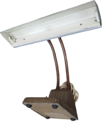 1950 DEVLET MALZEME OFİSİ DOKUM METAL FLORASANS LAMBALI MASA LAMBASI HAREKETLİ CİFT CELİK HELOZON