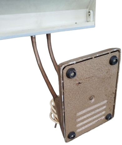 1950 DEVLET MALZEME OFİSİ DOKUM METAL FLORASANS LAMBALI MASA LAMBASI HAREKETLİ CİFT CELİK HELOZON