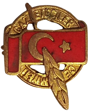 1960 GAZETECİLER CEMİYETİ YAKA  ROZET SICAK MİNELİ TURK BAYRAGI VE TUY DİVİT  KALEMLİ