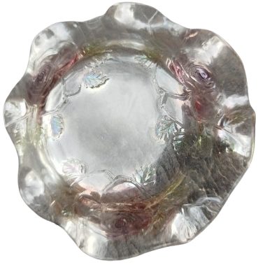 OSMANLI CAM LOKUMLUK BEYAZ BİLLÜR KENARLAR MARUL İCİ KABARTMA  DESENLİ  LOKUMLUK 16 CM CAPINDADIR