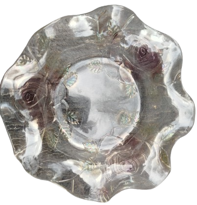 OSMANLI CAM LOKUMLUK BEYAZ BİLLÜR KENARLAR MARUL İCİ KABARTMA  DESENLİ  LOKUMLUK 16 CM CAPINDADIR