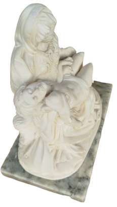 1972 MERYEM ANA KUCAGINDA HZ İSA YATMAKDA MERMER KAİDE UZERİNDE EL YAPIM İTALYAN