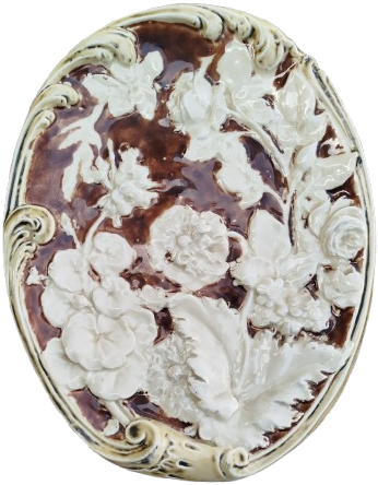 FRANSIZ PORSELEN KABARTMA PANO KAHVE TONLAR VE KREM RENKLERDE CİCEKLER