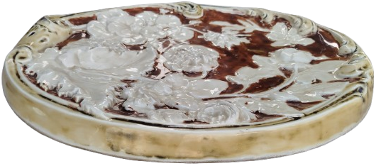 FRANSIZ PORSELEN KABARTMA PANO KAHVE TONLAR VE KREM RENKLERDE CİCEKLER