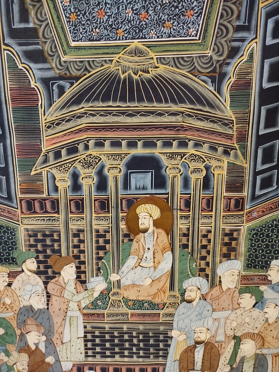 İPEK UZERİNE YAGLI BOYA  İMZALI OSMANLI HEDİYE MERASİM SEREMONISI TEMSİLİ MINYATUR CALISMA