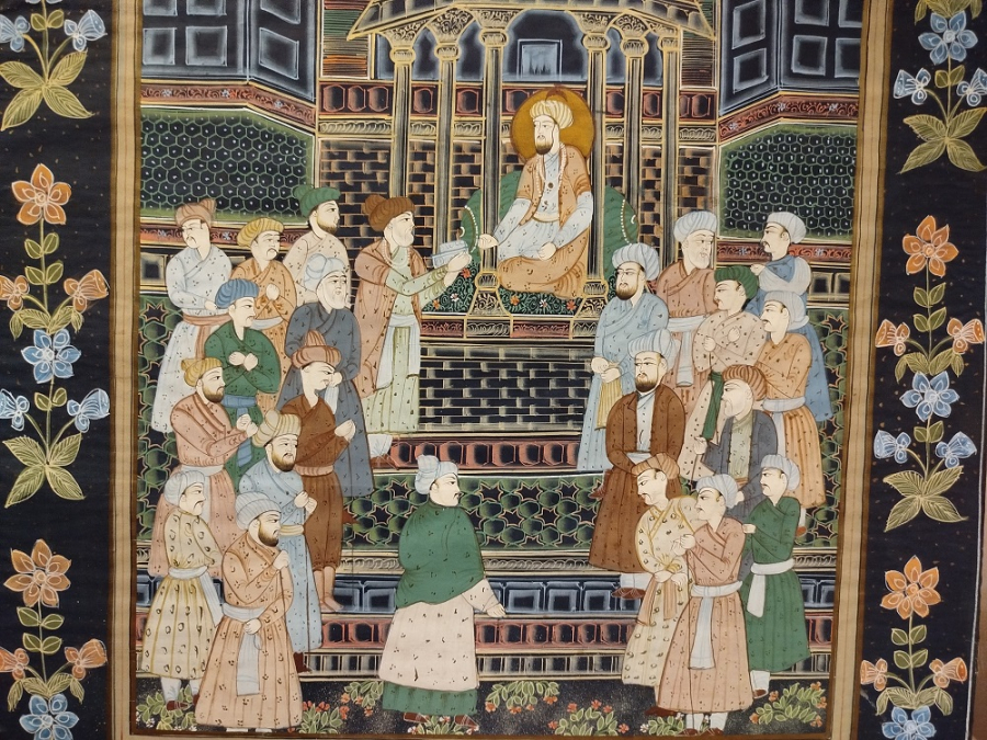 İPEK UZERİNE YAGLI BOYA  İMZALI OSMANLI HEDİYE MERASİM SEREMONISI TEMSİLİ MINYATUR CALISMA