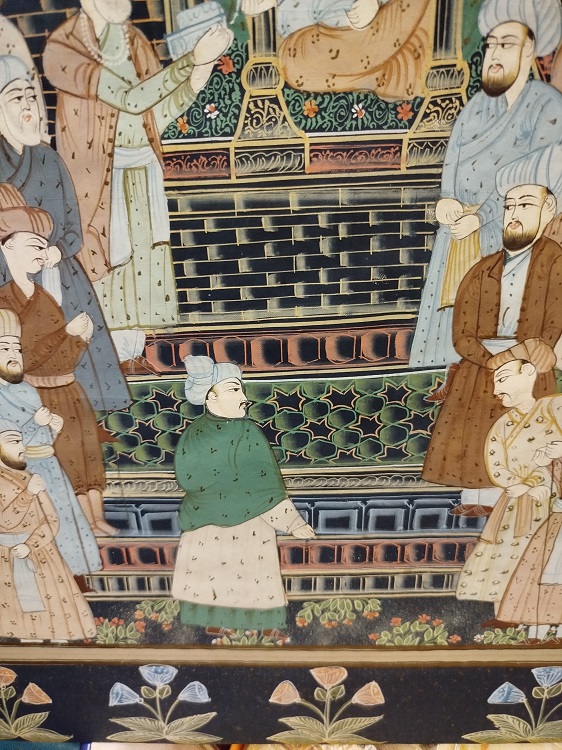 İPEK UZERİNE YAGLI BOYA  İMZALI OSMANLI HEDİYE MERASİM SEREMONISI TEMSİLİ MINYATUR CALISMA