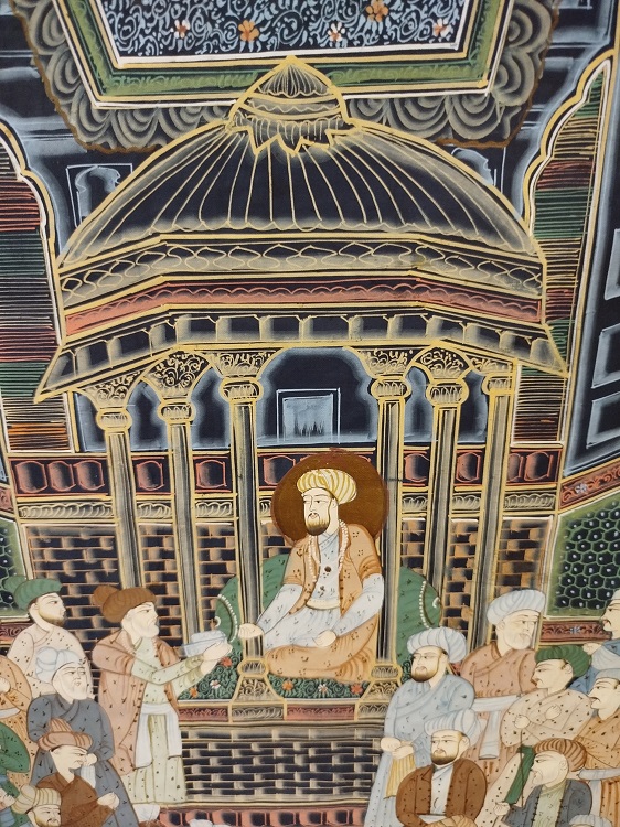 İPEK UZERİNE YAGLI BOYA  İMZALI OSMANLI HEDİYE MERASİM SEREMONISI TEMSİLİ MINYATUR CALISMA