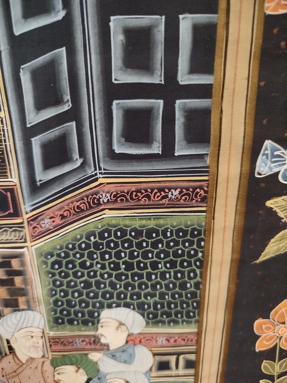 İPEK UZERİNE YAGLI BOYA  İMZALI OSMANLI HEDİYE MERASİM SEREMONISI TEMSİLİ MINYATUR CALISMA