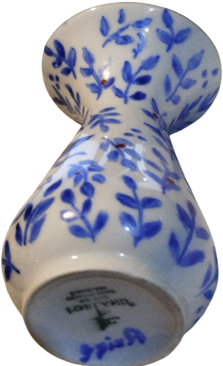 MAVİ BEYAZ KUSLU MASA UZERİ VAZO HACER SANATCI İMZALI