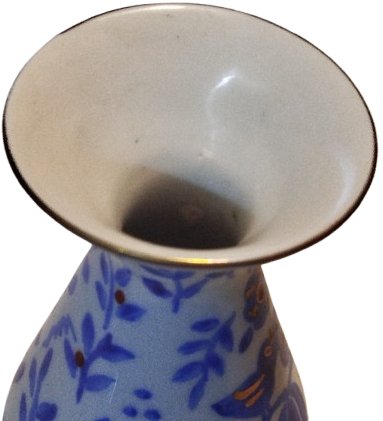 MAVİ BEYAZ KUSLU MASA UZERİ VAZO HACER SANATCI İMZALI