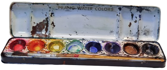 1960 PRANG WATER COLORS  THE AMERİCAN TENEKE SEKİZ RENKDE  SULU BOYA KUTUSU