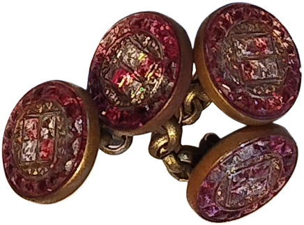 DEGERLİ MADEN UZERİNE BEYAZ VE KIRMIZI ELMASLARLA DOSELİ YUVARLAK FORMDA KOL DUGMESİ